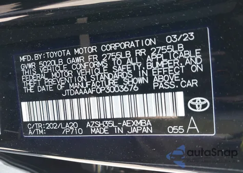 2023 Toyota Crown Xle from USA, damaged, VIN JTDAAAAF0P3003676